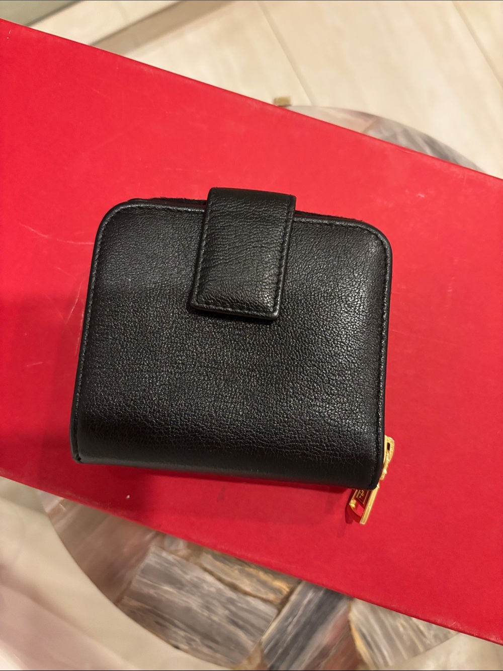 Saint Laurent Black Leather Embossed YSL Zip Wallet with Gold Hardware - Picture 2 of 3